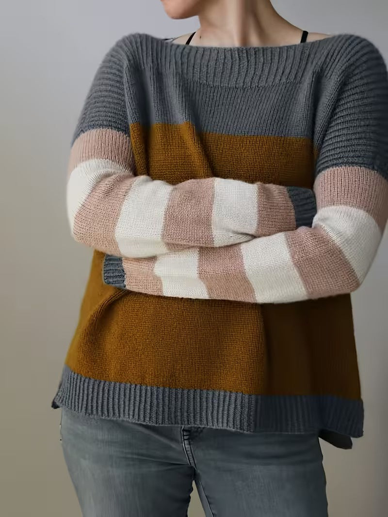 Damski Sweter Długi Rękaw Z Paskami