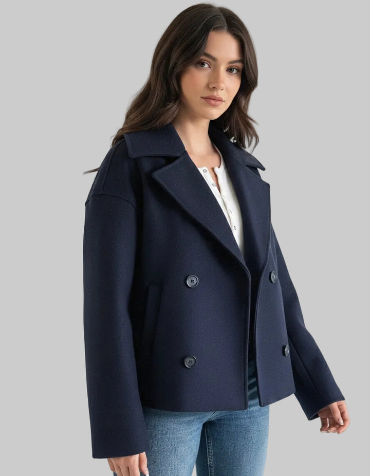 Damski płaszcz trencz dwurzędowy z szerokim kołnierzem