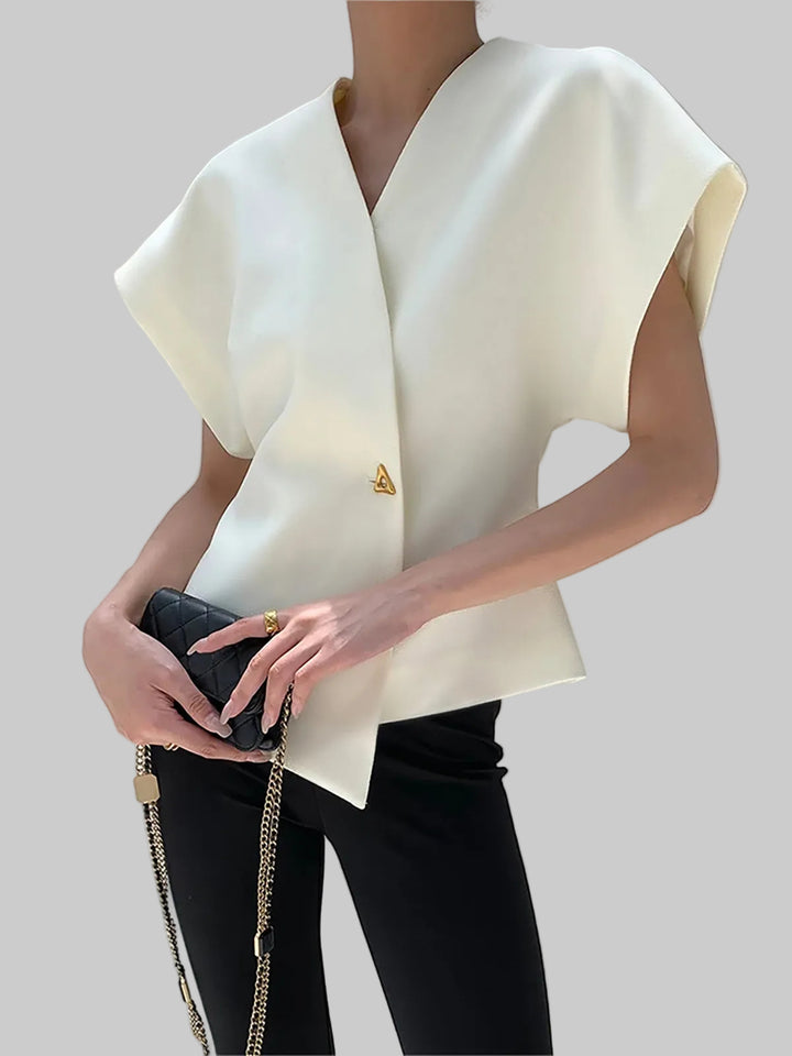 Damska Bluzka Bez Rękawów z Dekoltem V i Zapięciem na Guziki z Przodu