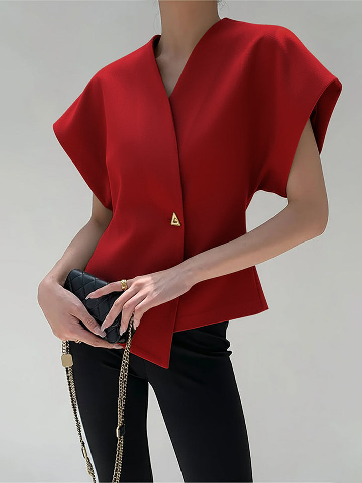 Damska Bluzka Bez Rękawów z Dekoltem V i Zapięciem na Guziki z Przodu