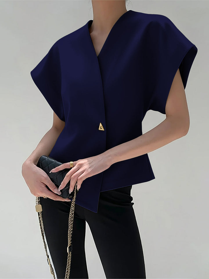 Damska Bluzka Bez Rękawów z Dekoltem V i Zapięciem na Guziki z Przodu