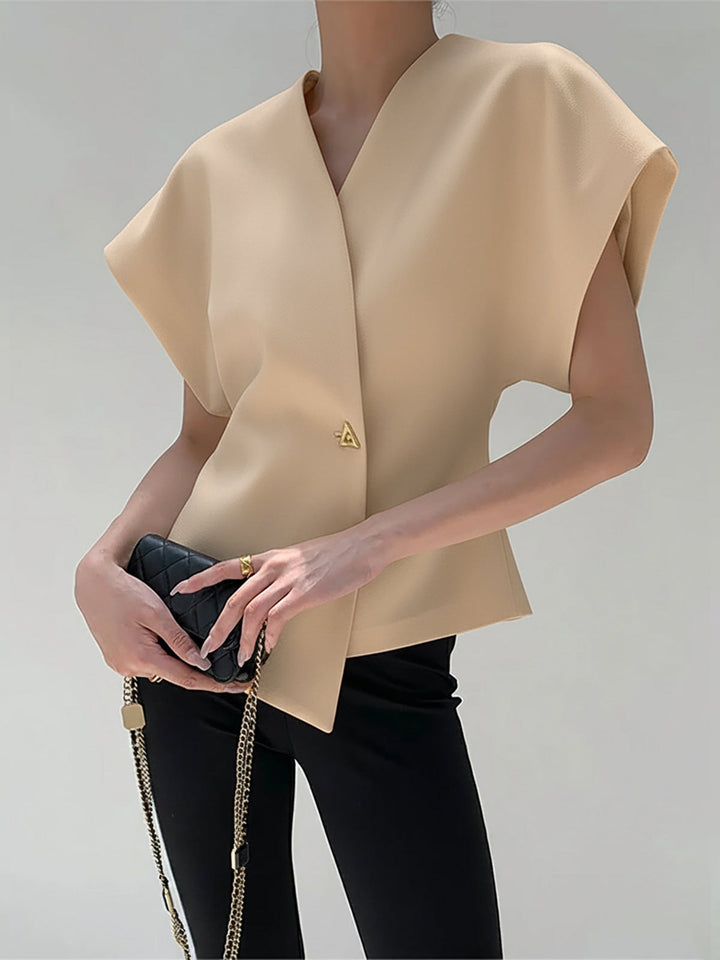 Damska Bluzka Bez Rękawów z Dekoltem V i Zapięciem na Guziki z Przodu