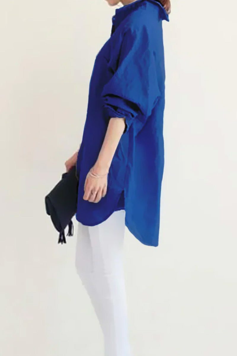 Damska Lniana Koszula Oversize z Długimi Rękawami i Kieszenią