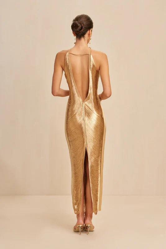 Damska Sukienka Midi z Dekoltem w Łódkę i Rozcięciem Bocznym