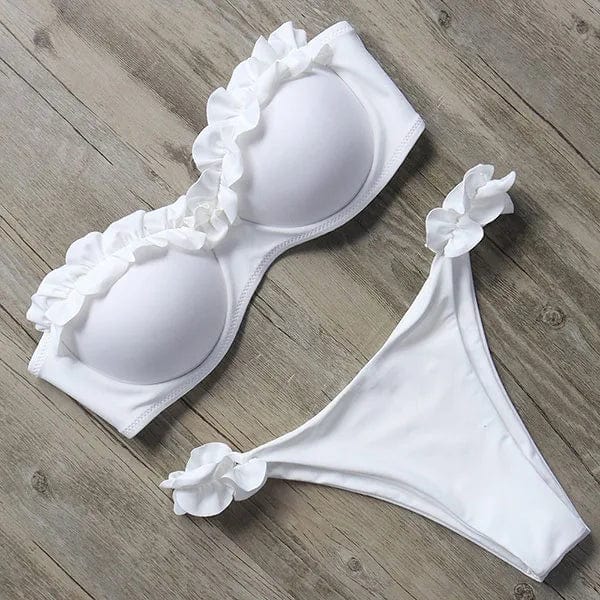 Damski Dwuczęściowy Bikini z Falbanami i Wiązaniem