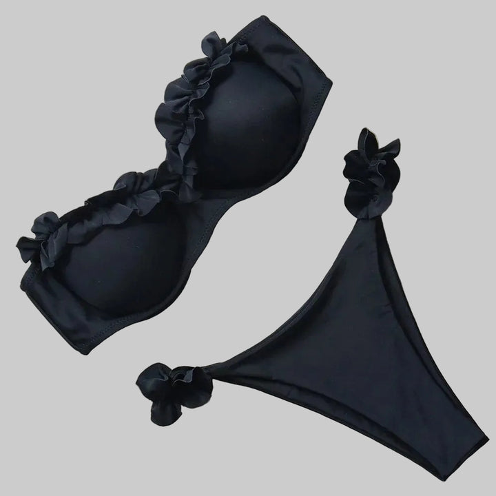 Damski Dwuczęściowy Bikini z Falbanami i Wiązaniem