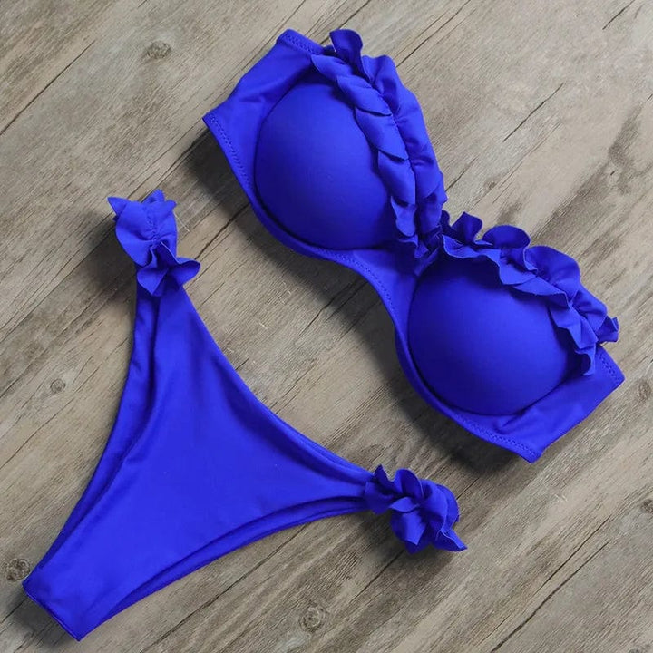 Damski Dwuczęściowy Bikini z Falbanami i Wiązaniem