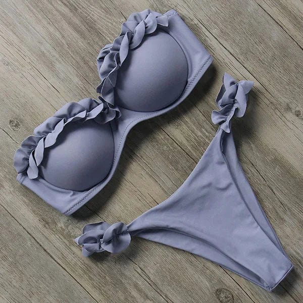 Damski Dwuczęściowy Bikini z Falbanami i Wiązaniem