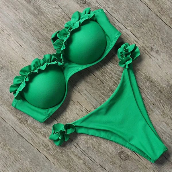 Damski Dwuczęściowy Bikini z Falbanami i Wiązaniem