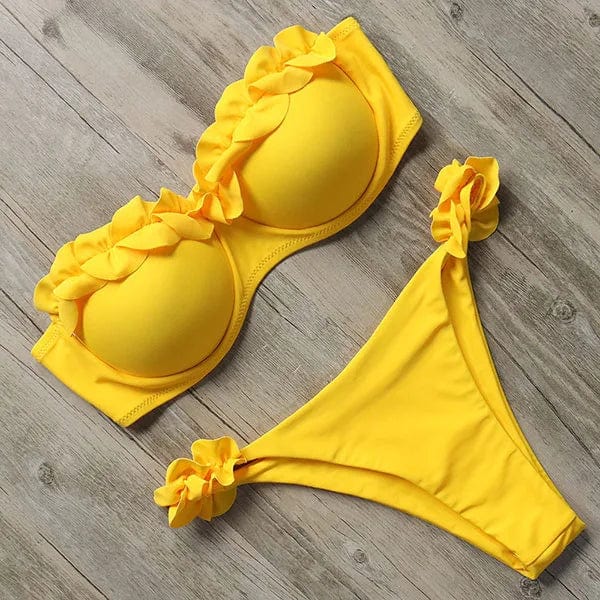 Damski Dwuczęściowy Bikini z Falbanami i Wiązaniem