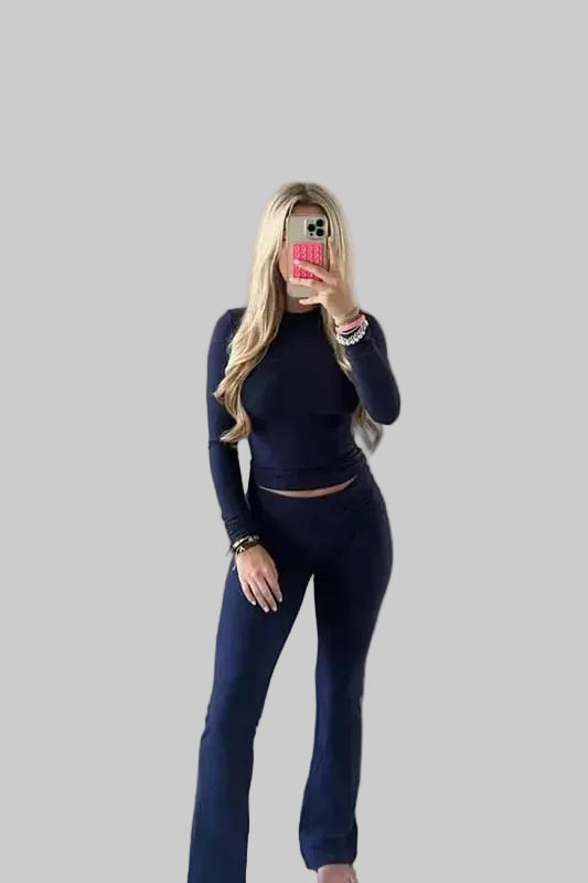 Damski Komplet Dwuczęściowy Krótki Top z Długimi Spodniami