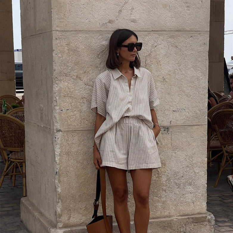 Damski Komplet Koszula i Szorty w Paski