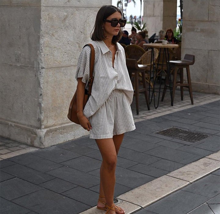 Damski Komplet Koszula i Szorty w Paski