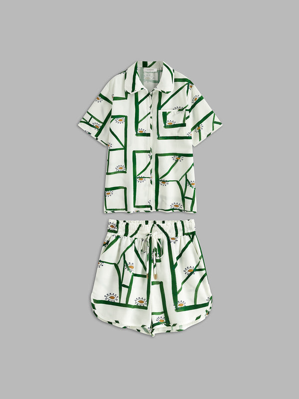 Damski Komplet Koszula i Szorty z Wzorem Geometrycznym