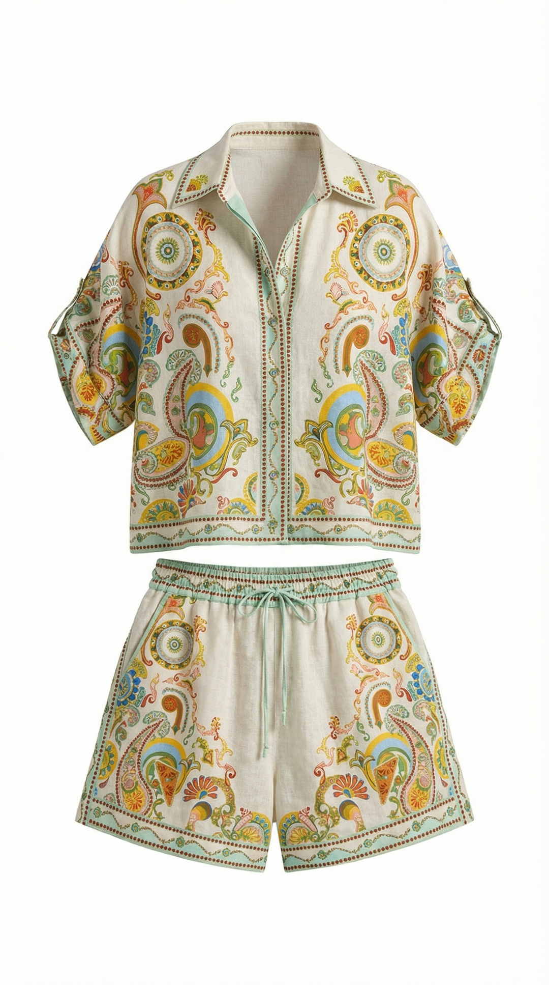 Damski Komplet Koszula i Szorty ze Wzorem Paisley