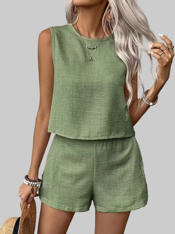 Damski Komplet Top bez Rękawów i Szorty z Gumką