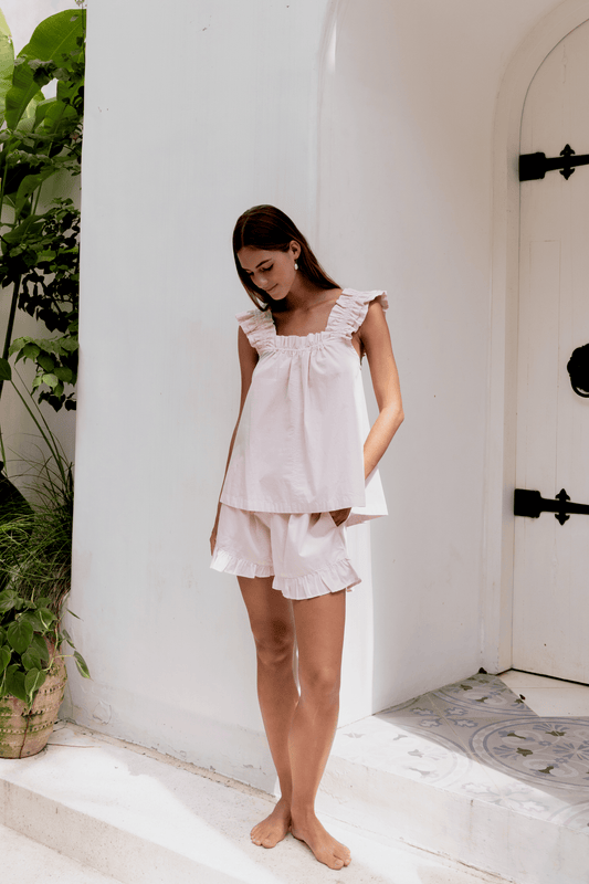 Damski Komplet Top z Falbankami i Szorty