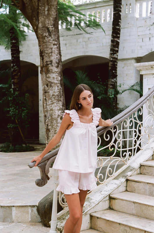 Damski Komplet Top z Falbankami i Szorty