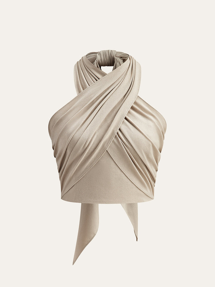 Damski Krótki Top typu Halter z Krzyżowanym Przodem i Odkrytymi Plecami