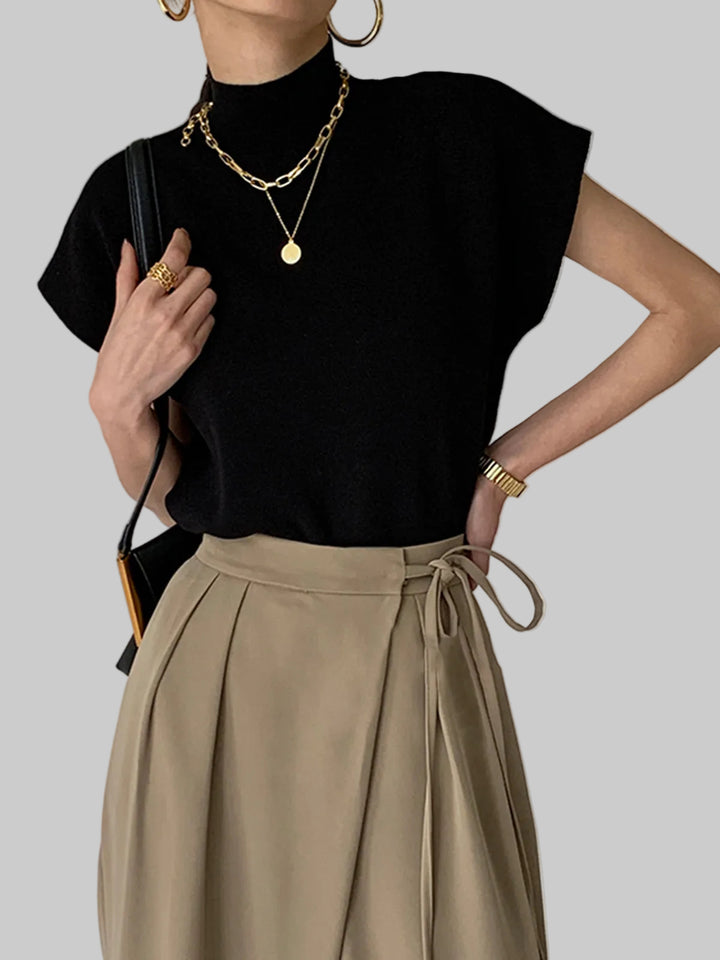 Bluzka damska bez rękawów, w jednolitym kolorze, z okrągłym dekoltem