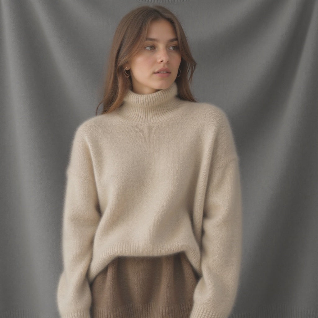 Damski sweter oversize z golfem i dzianinową powierzchnią