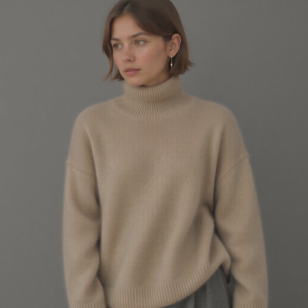 Damski sweter oversize z golfem i dzianinową powierzchnią