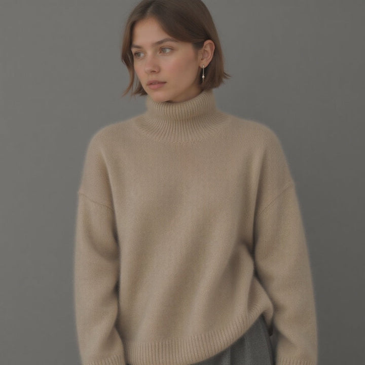 Damski sweter oversize z golfem i dzianinową powierzchnią