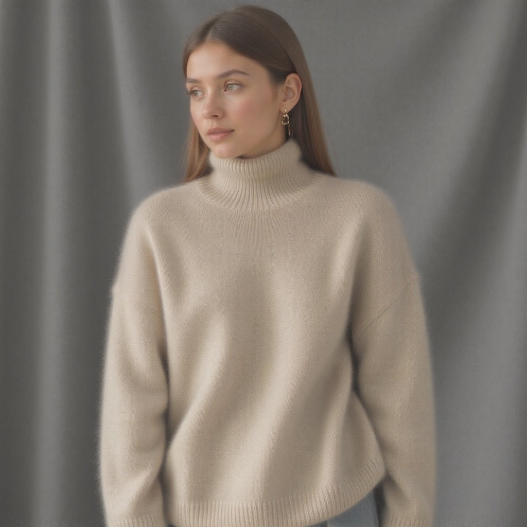 Damski sweter oversize z golfem i dzianinową powierzchnią