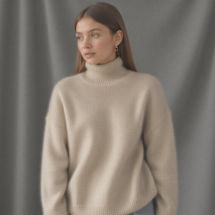 Damski sweter oversize z golfem i dzianinową powierzchnią