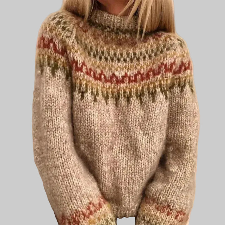 Damski Sweter z Golfem i Wzorem Nordyckim