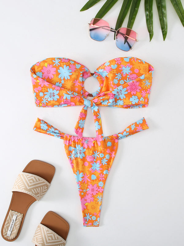 Damskie bikini bandeau w kratke z kokarda