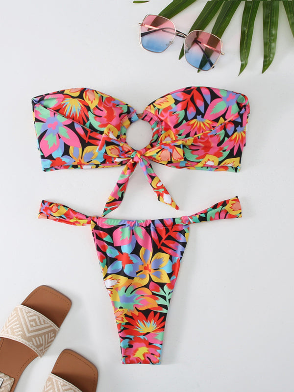Damskie bikini bandeau w kratke z kokarda