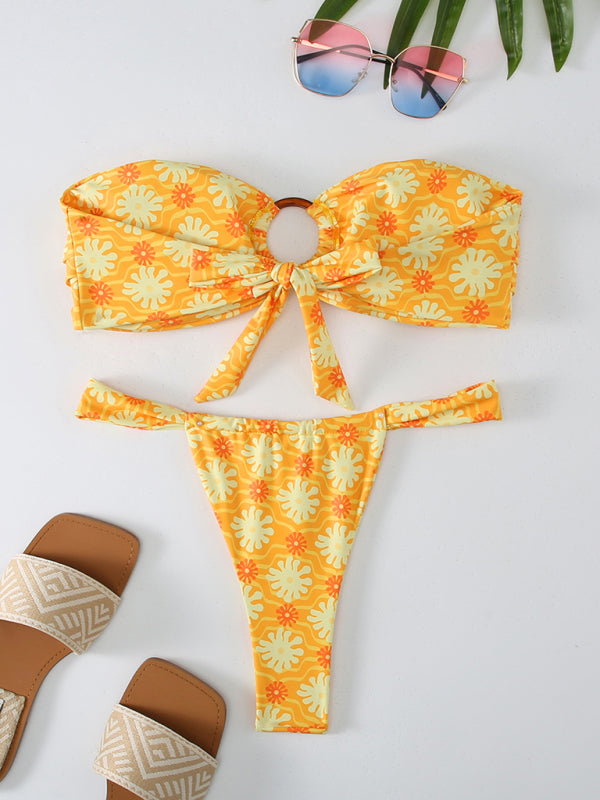Damskie bikini bandeau w kratke z kokarda