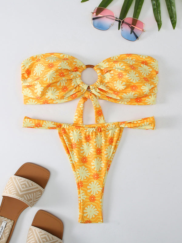Damskie bikini bandeau w kratke z kokarda