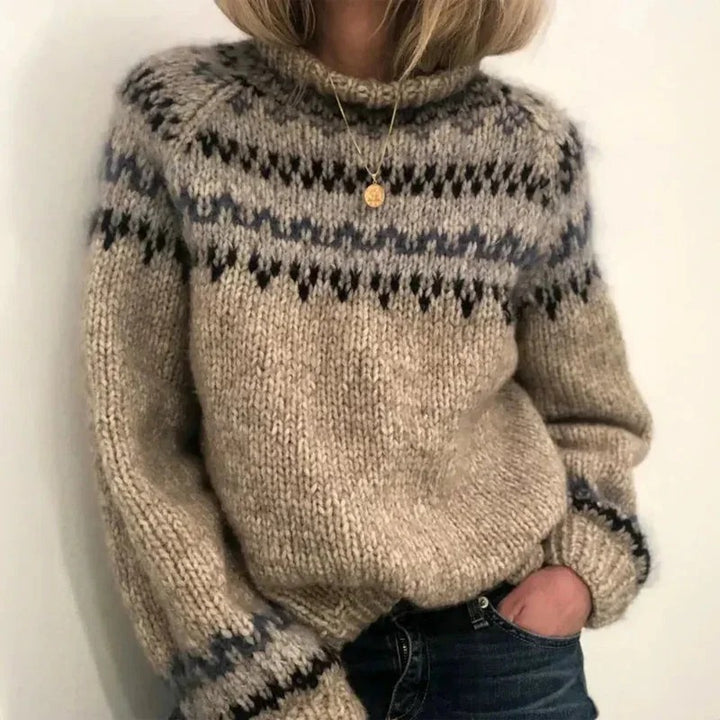 Damski Sweter z Golfem i Wzorem Nordyckim