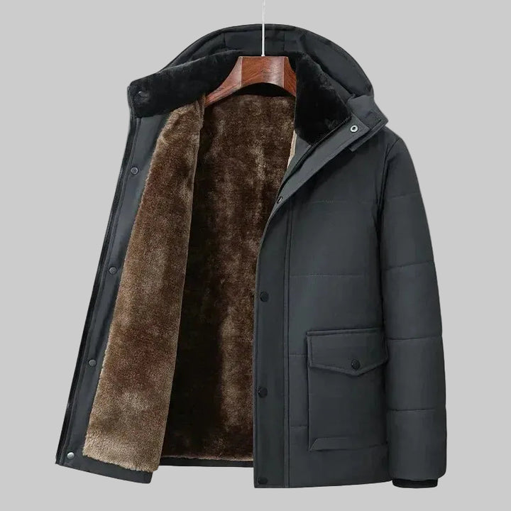 Męska Kurtka Puchowa z Kapturem i Podszewką przy Kołnierzu