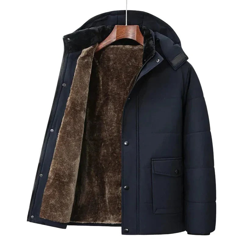 Męska Kurtka Puchowa z Kapturem i Podszewką przy Kołnierzu