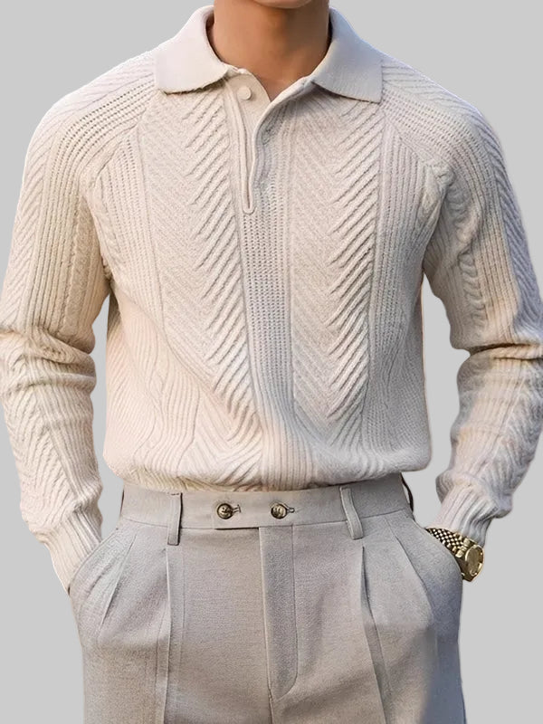 Męski Sweter z Kołnierzykiem Polo i Wzorem Dzianinowym