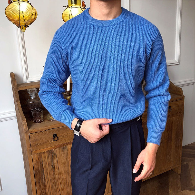 Męski Sweter z Okrągłym Dekoltem i Prążkowaną Teksturą
