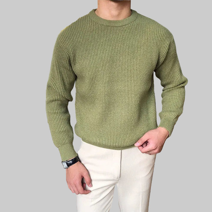 Męski Sweter z Okrągłym Dekoltem i Prążkowaną Teksturą