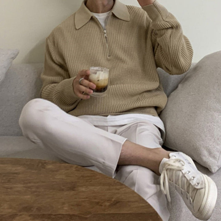 Męski Sweter z Zamkiem i Stójką