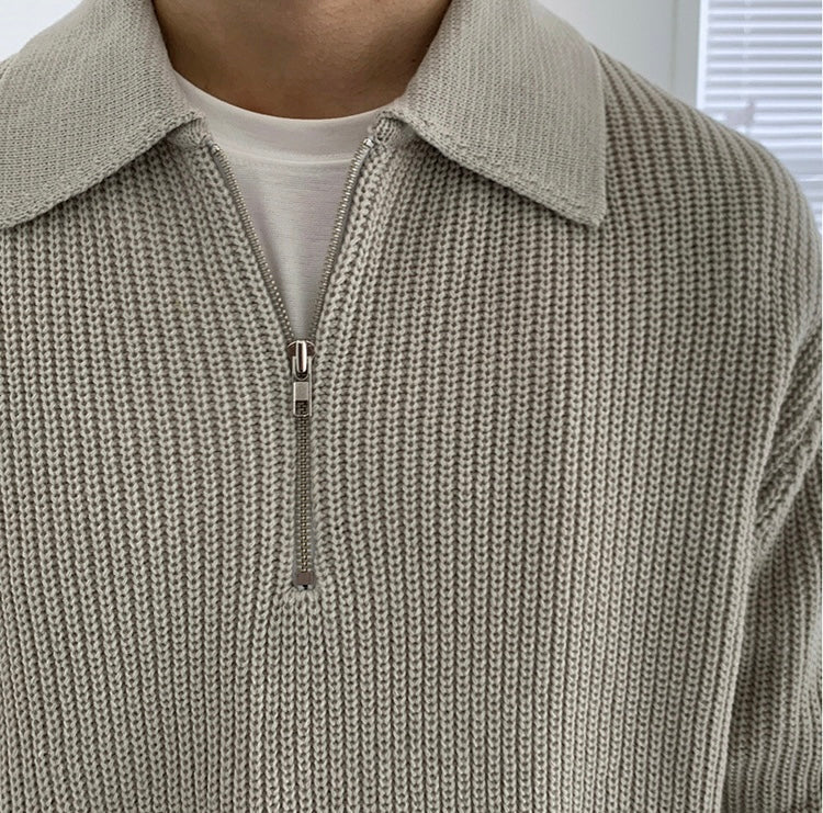 Męski Sweter z Zamkiem i Stójką
