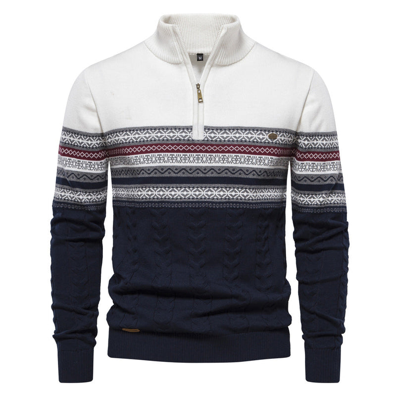 Męski Sweter z Zamkiem i Wzorem w Paski