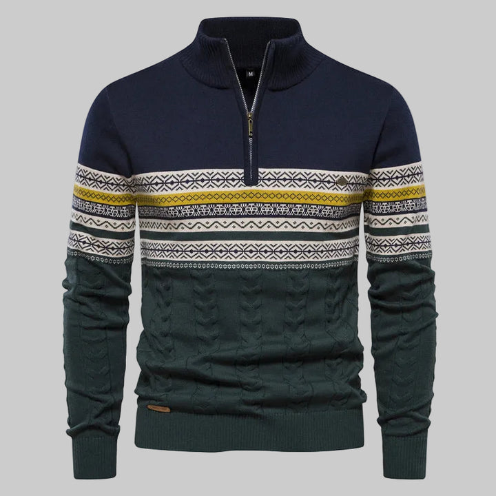 Męski Sweter z Zamkiem i Wzorem w Paski