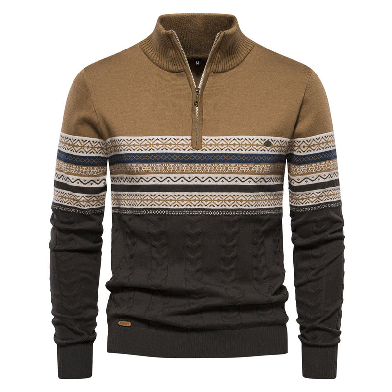 Męski Sweter z Zamkiem i Wzorem w Paski