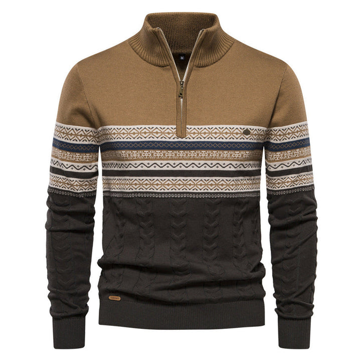 Męski Sweter z Zamkiem i Wzorem w Paski