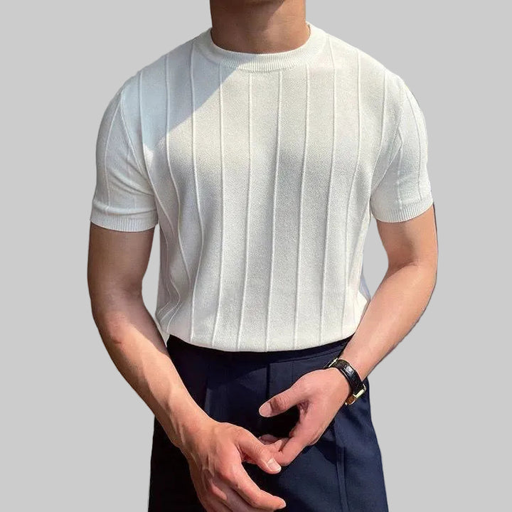 Męski T-Shirt z Okrągłym Dekoltem i Teksturowaną Powierzchnią w Prążki