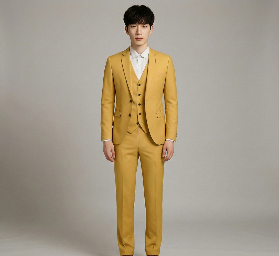 Męski Trzyczęściowy Garnitur z Marynarką Kamizelką i Spodniami