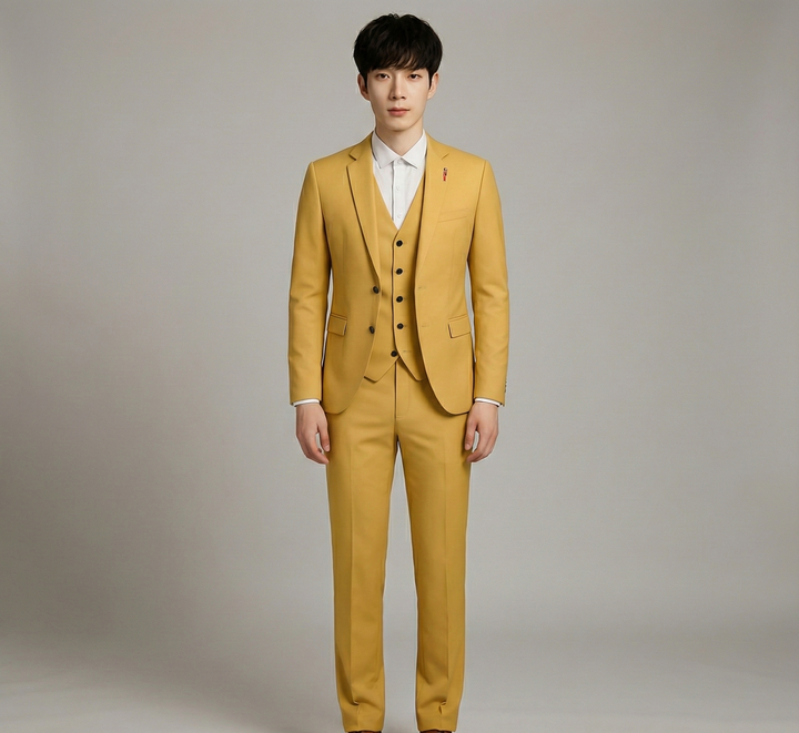 Męski Trzyczęściowy Garnitur z Marynarką Kamizelką i Spodniami